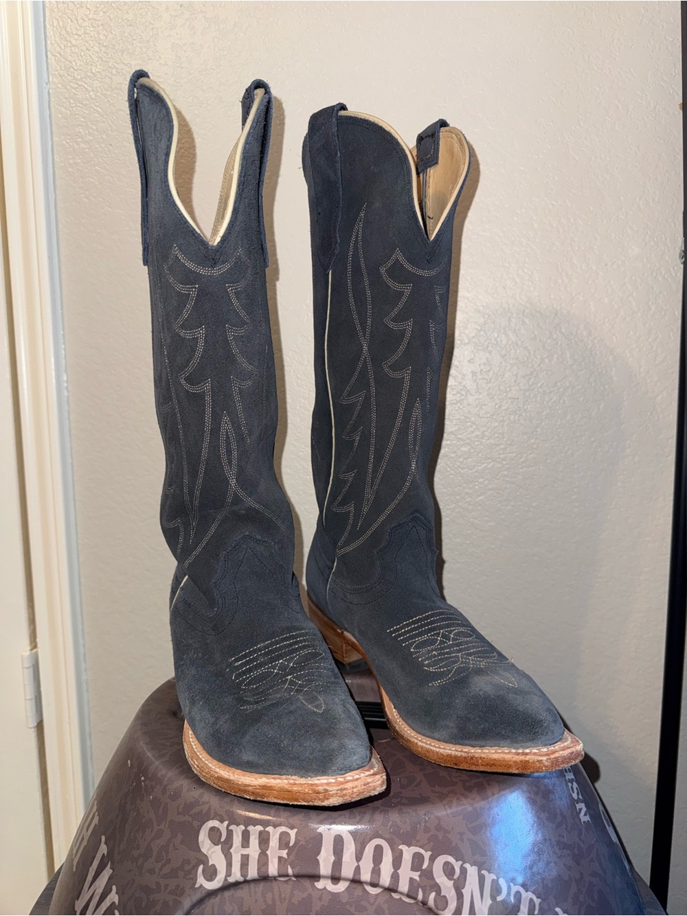 Women's navy Suede Western Cowgirl Boots